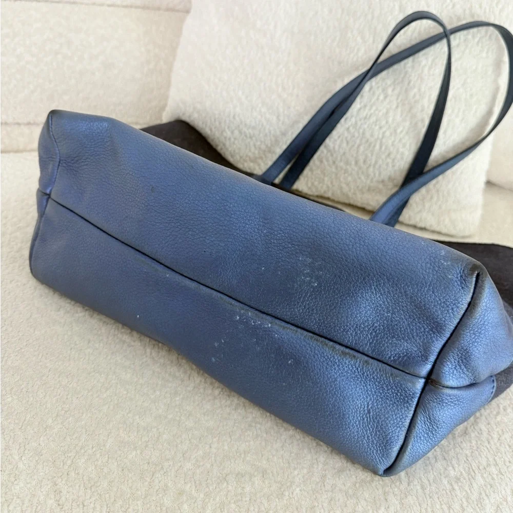 Tory Burch Emma Gray Wool & Metallic Blue Leather Tote‎ Bag